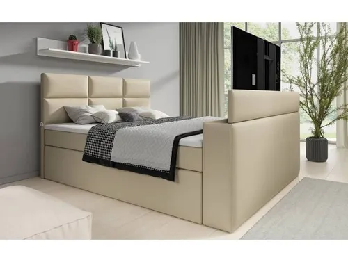 Boxspringbett Carre mit TV Lift und USB - 160x200 - Schwarz - H4 (100kg+) - Luxusbetten24