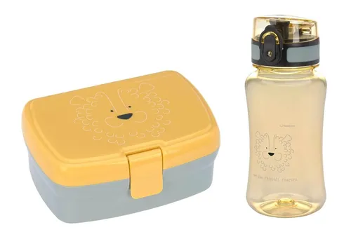 LÄSSIG Brotdose & Trinkflasche Set - Lunch Set mit Löwen-Design - Lunch-Boxen, BPA-frei und robust, ideal für Kinder mit praktischer Trennung für Snacks und Brote sowie bruchfester Trinkflasche mit auslaufsicherem Deckel.