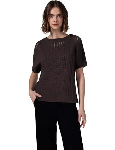 T-Shirt STREET ONE STUDIO Damen, Gr. 40, Plummy Braun - Blusen mit Strukturmuster und U-Boot-Ausschnitt, aus 97% Baumwolle für perfekten Tragekomfort und eine bequeme Passform.