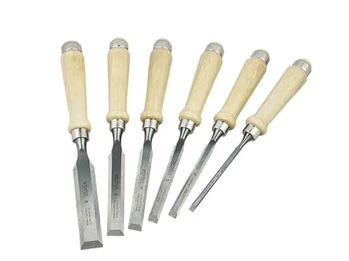 ULMIA Stechbeitelsatz 6 Stück - Hohlbeitel-Satz mit 6 verschiedenen Größen (6-26 mm), ergonomische ovale Griffe für präzise Kontrolle und langlebige Schneidleistung, ideal für Holzarbeiten.