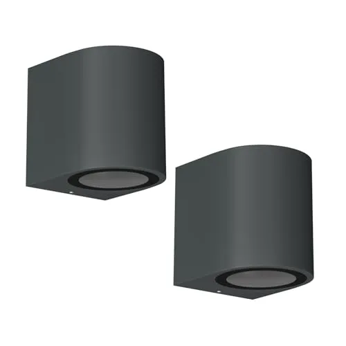 ledscom.de 2 Stück Wandleuchte ALSE Downlight für außen, anthrazit, Aluminium, rund, inkl. GU10 LED Lampe, 450lm warmweiß