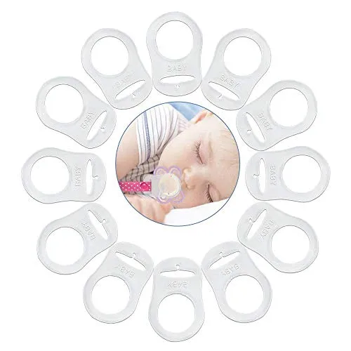 Voarge 12 Stück schnullerkette silikon, Baby Silikonring Schnullerhalter für Schnullerketten Transparent Weiche Silikon Baby Dummy Schnuller Clips Halterungen Transparent
