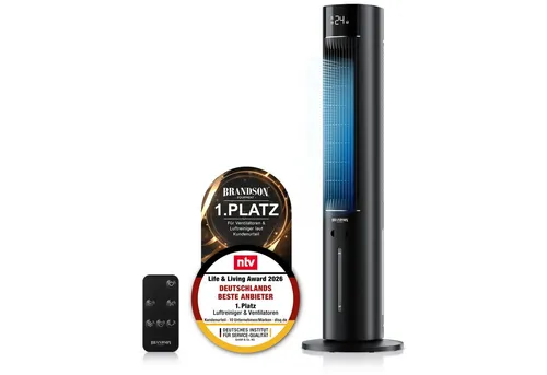 Brandson Mobiler Luftkühler mit 3L Wassertank - Standventilator mit 3-in-1-Funktion: kühlen, befeuchten und reinigen. Ideal für erfrischende Luftzirkulation und Aromatherapie, ausgestattet mit Fernbedienung und Timer für maximalen Komfort.