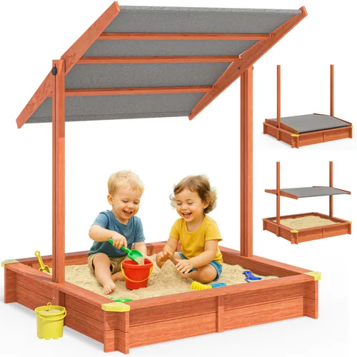 Spielwerk® Sandkasten Sami mit Sonnendach 120x120cm - Sandboxen mit neigbarem UV 50+ Sonnendach für optimalen Schutz vor Sonne und Regen. Hergestellt aus imprägniertem Holz, sofort einsatzbereit und sicher mit Kantenschutz.