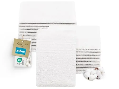 ZOLLNER 20er Set Waschlappen - hautfreundliche und saugstarke Waschhandschuhe in weiß - Mischgewebe - 16x22 cm - waschbar bis 95°C - Oeko Tex® Zertifiziert