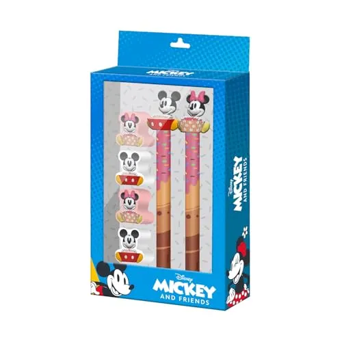 Disney Micky und Minnie Mix-Set mit Radierbarer Gelstift + Ewiger Bleistift + 4 Radiergummis, Blau, 14 x 23 cm