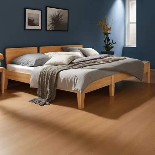 Ecolignum Familienbett Puro Erle, großes XXL Bett Massivholzbett, FSC & PEFC Zertifiziert, modernes Bed Design, stabiles Bettgestell ohne Matratze & Lattenrost (Erle geölt, 270x200 cm)