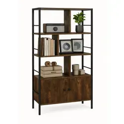 relaxdays Bücherregal mit Unterschrank, Industrial-Schwarz - Bücherregal mit 3 offenen Ebenen und praktischem Unterschrank für zusätzlichen Stauraum. Stilvolles Design aus Metall und Holzwerkstoff, ideal für Wohnzimmer oder Arbeitszimmer.