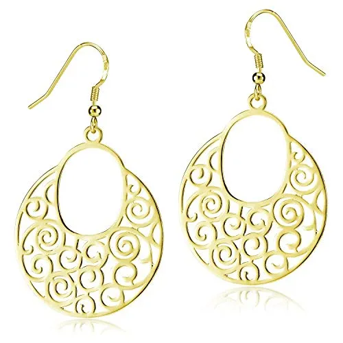 MATERIA Große Ohrhänger Gold Ornamente - 925 Sterling Silber Ohrringe - Ohrringe für Damen mit exquisiten orientalischen Ornamenten, aus langlebigem 925 Sterlingsilber und robuster Vergoldung, perfekt als Geschenk und für einen auffälligen Look.