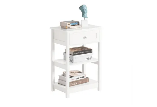 SoBuy® FBT46-W Beistelltisch in Weiß mit Schublade - Beistelltisch fürs Wohnzimmer, ausgestattet mit einer praktischen Schublade und 2 Ablagen, ideal für kleine und große Räume.