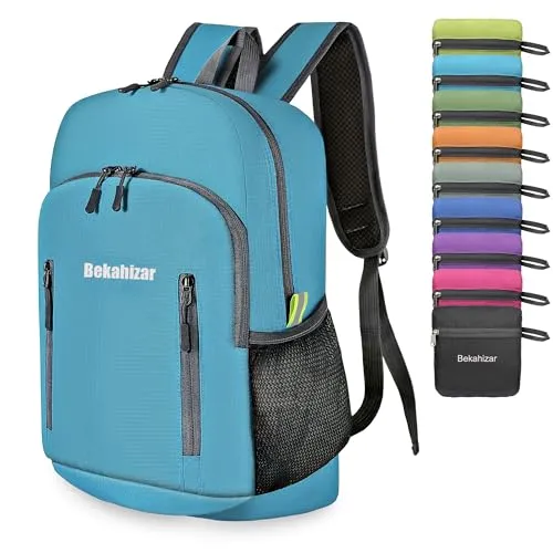 Bekahizar Faltbarer Rucksack Leicht Klein Wanderrucksack 20L Reiserucksack Tagesrucksack Tasche für Männer Frauen Jugendliche Outdoor Wandern Reisen (blau)