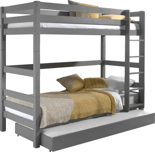 Etagenbett >PINO< in Kiefer massiv grau lackiert - 210x161x105 (BxHxT)