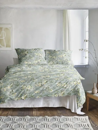Irisette Mako Satin Bettwäsche Tokio 8537-30 - Kirschblüten Grün 135x200 - Bettwäsche für Erwachsene und Kinder, aus 100% Baumwolle, mit modernen Kirschblüten-Muster. Hochwertig und schadstoffgeprüft (OEKO-TEX), ideal für alle Jahreszeiten.