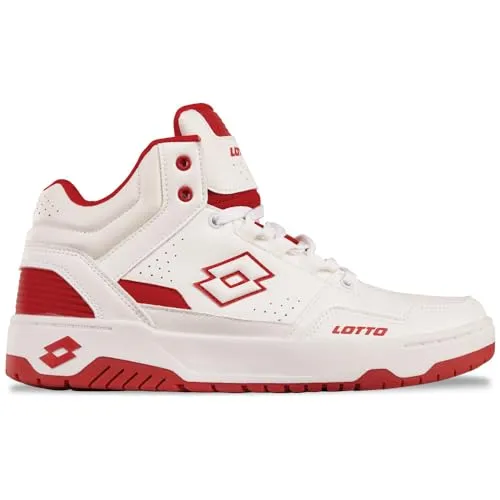 Lotto Unisex Sneaker, White/RED, 44 EU - Damen-Sneaker mit Retro-Basketballlook, hohem Komfort durch Mesh-Zunge und robustem Design für einen stylischen Auftritt.