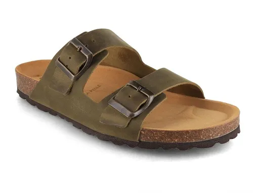 Tuffeln Leder-Sandalen 'Föhr' mit Korkfußbett Zweischnaller Pantolette Hausschuh mit weichem Tieffussbett