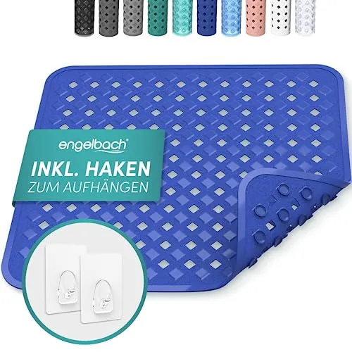 Engelbach® Duschmatte rutschfest 53x53cm inkl. 2 Haken in blau von Engelbach