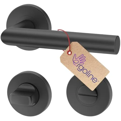 ERGO line LUCA Graphit Türbeschlag Türgriff für Badtüren WC, L-FORM, Rund-Rosette, Drückergarnitur, Türbeschlag, Türklinke, Türdrücker