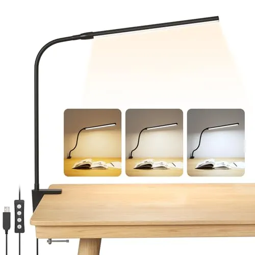 Lepro LED Schreibtischlampe Klemmbar - Flexibel und Dimmbar - Schreibtischlampe mit C-Clamp-Sockel, 3 Farbmodi und 10 Helligkeitsstufen für individuelles Licht. Ideal für Büro und kleine Räume, augenschonend und energieeffizient.