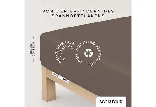 Schlafgut Spannbetttuch Pure, Sandfarben - 120-130x200-220 cm - Bettlaken aus hochwertigem Mischgewebe, bügelfrei und klimaregulierend, ideal für Allergiker. Passt perfekt auf verschiedene Matratzen und sorgt für eine angenehme Schlafumgebung.