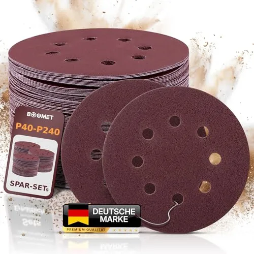 BOOMET Schleifpapier 125mm Klett Set · 40 Stück in P 60 Körnung · 8 Loch Schleifscheiben für Exzenterschleifer 125 · Schleifpads in Körnung 40 60 80 100 120 240