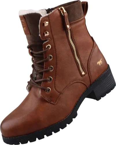 Mustang Damen Stiefeletten gefüttert Braun - Wanderschuhe mit warmem Teddyfleece-Futter, ideal für kalte Wintertage. Die bequeme Stiefelette bietet einen praktischen Reißverschluss und ein stilvolles Design für einen modischen Auftritt.