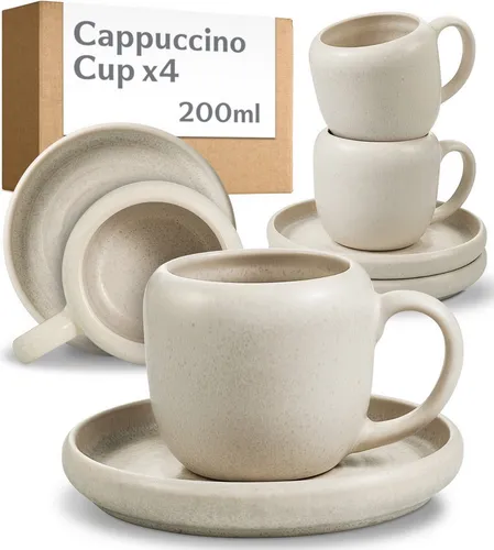 Cosumy 4er Cappuccino Tassen Set Weiß – Elegante Keramiktassen für Kaffeegenuss