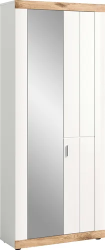 xonox.home X2NE4613 Garderobenschrank - Garderobenschrank in Weiß und Matt, mit 1 Tür, Spiegeltür und 4 Einlegeböden. Zeitloses Design, modulare Kombination und nachhaltige Produktion für einen ordentlichen Eingangsbereich.