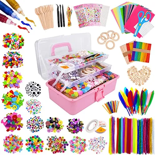 Bastelset Kinder - DIY-Bastelbox für kreative Bastelprojekte - Scrapbooking für Kinder mit über 3000 Teilen, ideal zur Förderung von Kreativität und Vorstellungskraft bei Kindern von 4 bis 12 Jahren.