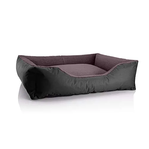 BedDog Tierbett TEDDY - Abnehmbarer Bezug, klassisches Design in braun-schwarz, 85 x 100 cm für optimalen Komfort