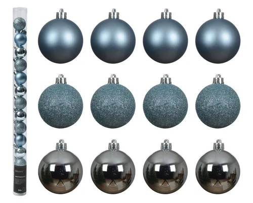 Kaemingk Weihnachtsbaumkugel, Weihnachtskugeln Kunststoff 3cm 14er Set - Eisblau