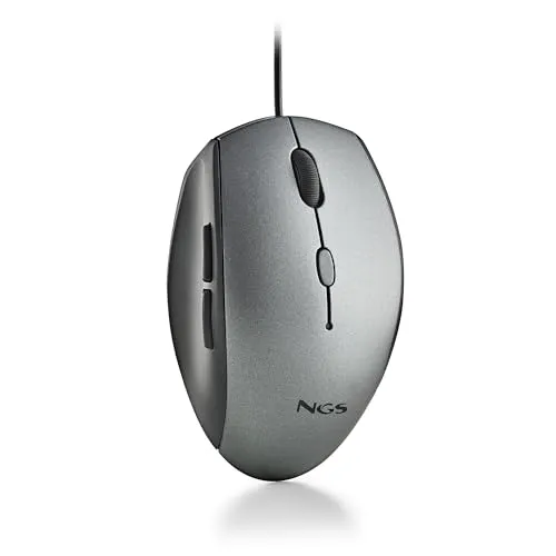 NGS Moth Gray - Optische Maus mit USB-Kabel für Computer mit 5 Silent-Tasten und Scrollen, Ergonomische Maus, 800/1200/1600 DPI dimmbar, Grau