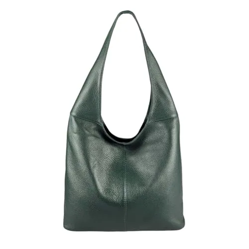 Produktbild Made in Italy Damen Leder Shopper Tasche Dunkelgrün