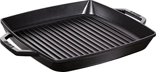 STAUB Gusseisen Grillpfanne 33 cm - Quadratische Grillpfanne aus emailliertem Gusseisen, ideal für scharfes Anbraten und Grillgemüse. Für alle Herdarten inklusive Induktion geeignet, mit zwei Griffen für sicheren Transport.