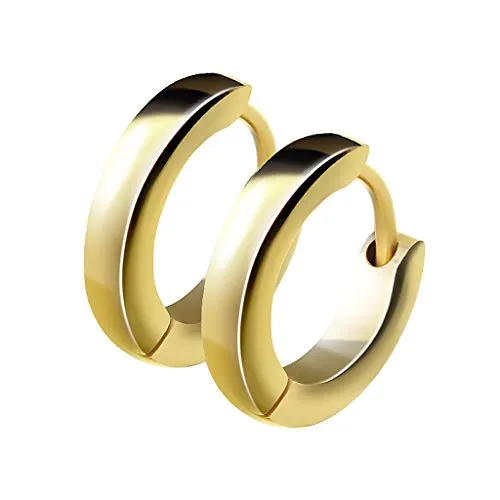 Mianova Unisex Creolen Edelstahl Damen Herren Klapp-Verschluss Schmale Ohrringe Huggie Kreolen Stecker Ohrstecker zum Klappen rund 2,5mm breit Gold