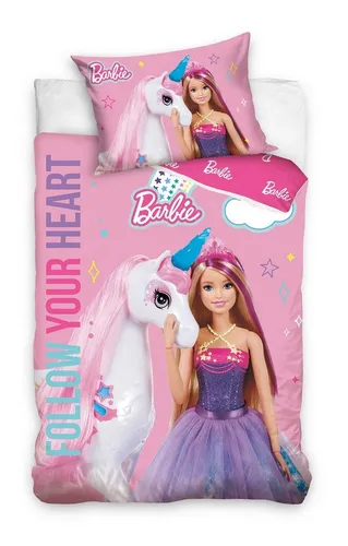Mattel® Babybettwäsche Barbie 100 x 135 cm - Bettwäsche-Set für kleine Barbie-Fans, aus 100% Baumwolle, farbecht und pflegeleicht. Ideal für süße Träume und ein farbenfrohes Kinderzimmer.