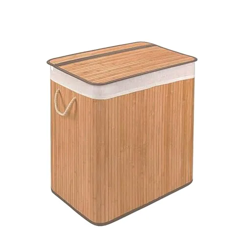 hjh LIVING Wäschekorb FALSTER XL B, 100 L - Wäschekorb mit 2 Fächern aus Bambus, ideal zur Trennung von Wäsche. Faltbar und mit praktischen Kordelgriffen für einfachen Transport – perfekt für jedes Zuhause.