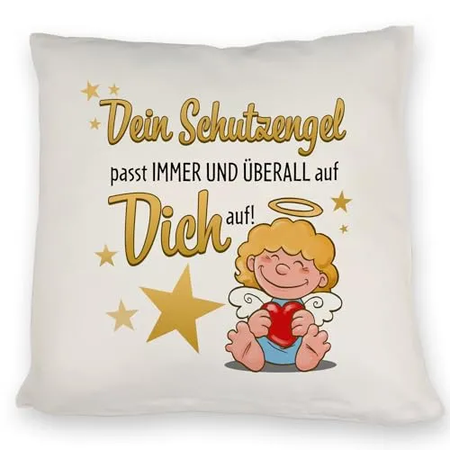 Schutzengel Kissen mit Spruch Dein Schutzengel passt Immer und überall auf Dich auf Geburtstag Taufe Kinder Freunde Familie Fürsorge DekoKissen schön
