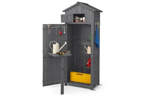 COSTWAY Garten-Geräteschrank, Gerätehaus, Geräteschuppen mit klappbarem Tisch & Tür & Satteldach