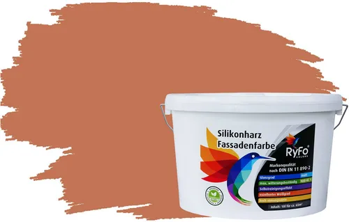 RyFo Colors Fassadenfarbe Silikonharz Fassadenfarbe Orangetöne, 1 L ca. 6 m², Wasserabweisend, diffusionsfähig, schützt vor Schmutz, Algen, Pilzen