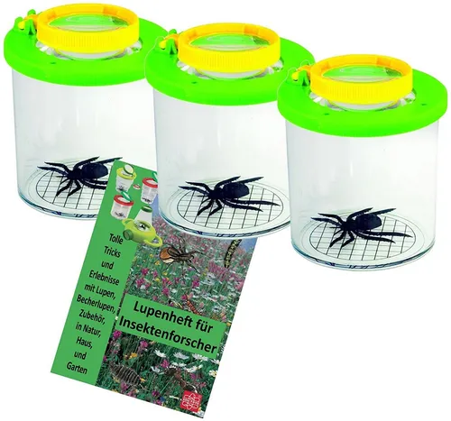 Edu-Toys Becherlupe Lupendose Becherlupe Insektenlupe, 3-tlg., mit Luftlöchern und mm-Skala