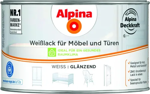 Alpina Weißlack für Möbel und Türen 300 ml – Hochwertiger 2in1 Lack