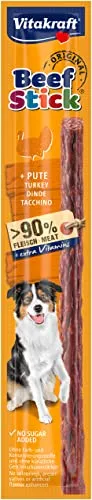 Vitakraft Beef Stick Original Pute - herzhaftes Hundefutter mit hohem Fleischanteil, ideal zum Verwöhnen und für unterwegs
