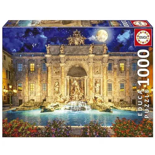 Educa - Puzzle von 1000 Teilen für Erwachsene | Trevi Fountain, Rom. Messen: 68 x 48 cm. Beinhaltet die puzzlekleber FixPuzzle. Seit 14 Jahren (19923)