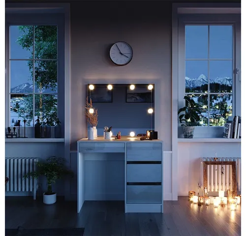 Vicco Schminktisch Sherry mit LED-Spiegel - Moderne Frisiertisch-Kommode in Weiß, mit kratzfester Oberfläche und praktischem Schubfachsystem für optimale Aufbewahrung von Kosmetik.