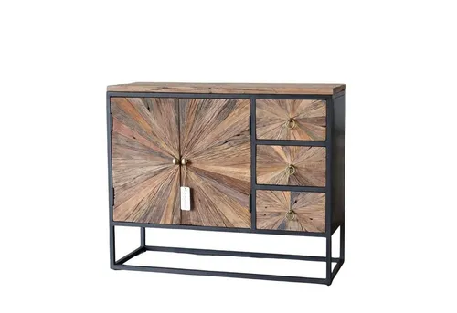 baario Kommode MERID - Altholz, massiv recycelt im Industrial Style - Schubladenkommode aus massivem recyceltem Altholz, handgefertigt mit einzigartigem Stern-Design. Ein rustikales Unikat, das jedem Raum Eleganz verleiht.
