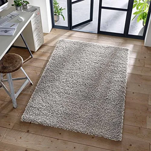 TacaHome Shaggy Teppich I Flauschiger Langflor fürs Wohnzimmer, Esszimmer, Schlafzimmer oder Kinderzimmer | 90 x 300 cm Grau