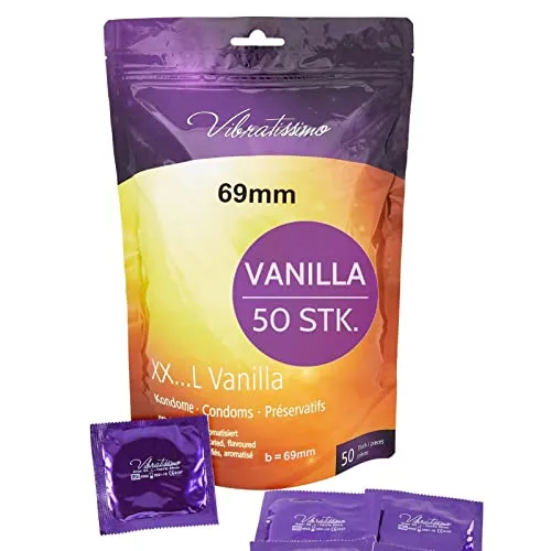 VIBRATISSIMO Kondome XXL Vanilla 50er Stück I Aroma mit dünner Wandstärke & aromatisiert I gefühlsecht hauchzart I b=69 mm