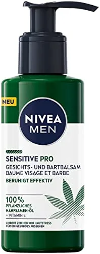 NIVEA MEN Sensitive Pro Gesichts- und Bartbalsam (150 ml) - Balms für Nachbehandlungen, feuchtigkeitsspendend mit 100% pflanzlichem Hanfsamen-Öl, ideal für sensible Haut und zur Beruhigung von Hautstress.