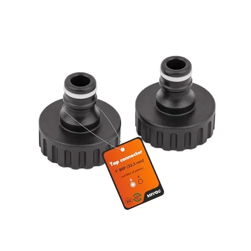 Mivos 2 x Hahnverbinder Anschluss für Wasserhähne mit 1 Zoll BSP (33,3 mm) Aussengewinde - Hahnanschluss mit Schnellkupplung für Gartenschlauch - Hergestellt aus 90% Recyceltem Kunststoff