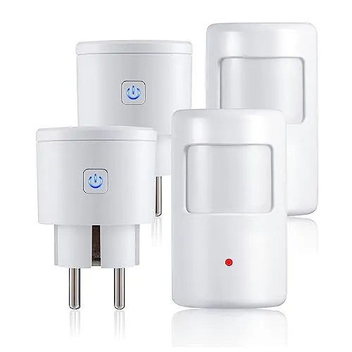 LEUTED 2 Stück Bewegungsmelder Steckdose, Durchgangsmelder mit Wireless Bewegungssensor für Alarmanlage, PIR Infrarot Bewegung aktivierter Schalter Kontroll der Lampe, Abluft, Dunstabzugshaube